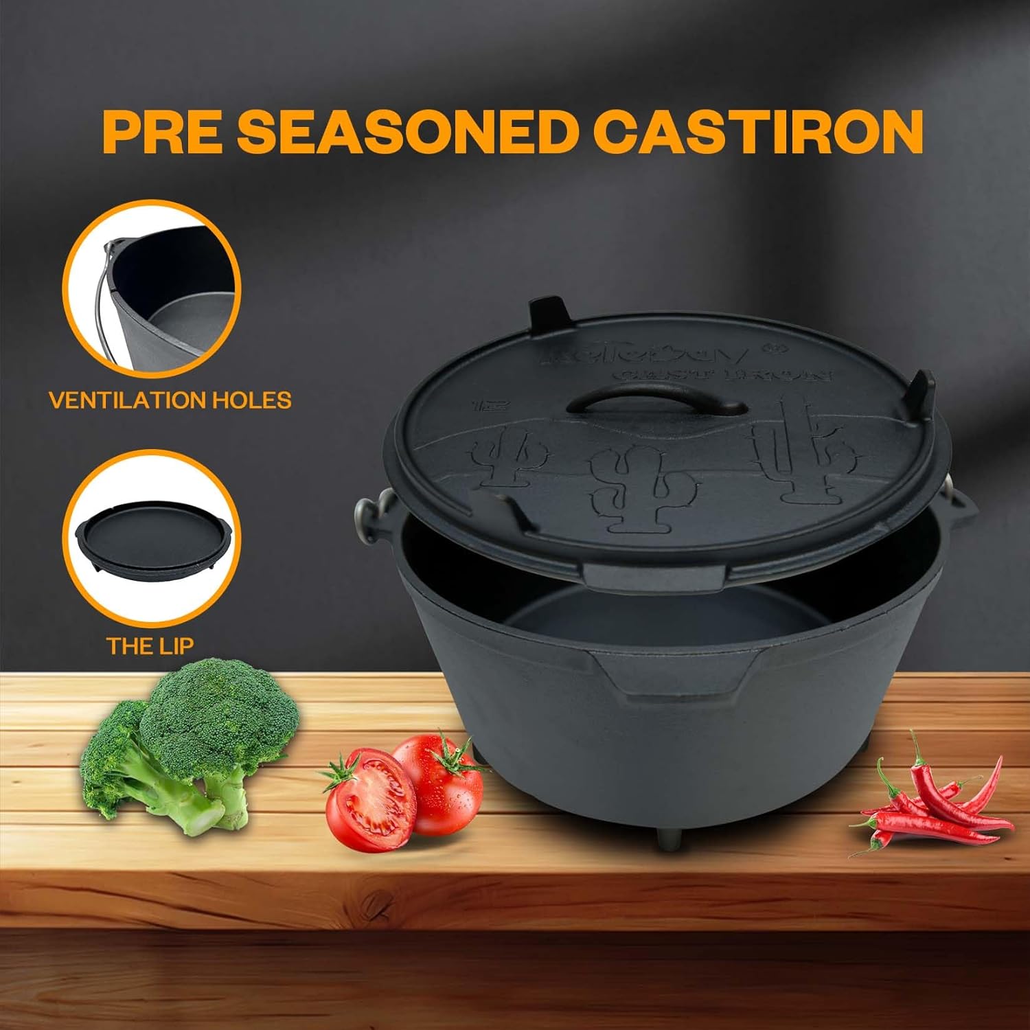 KELEDAY Cast Iron Dutch Oven Pot
